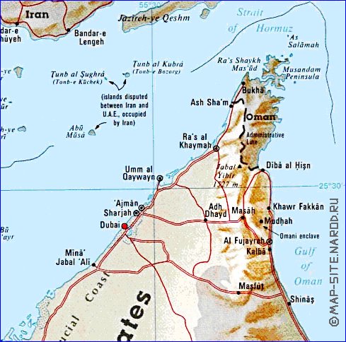 carte de Emirats arabes unis en anglais