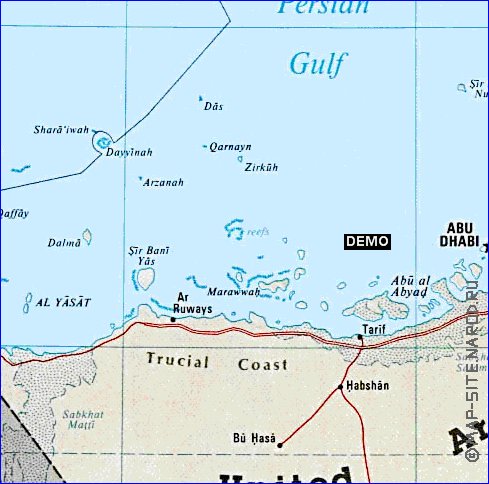 mapa de Emiratos Arabes Unidos em ingles