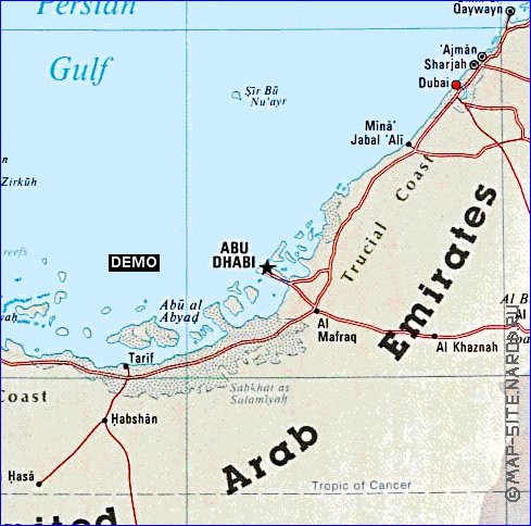 carte de Emirats arabes unis en anglais