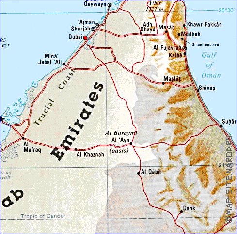 carte de Emirats arabes unis en anglais