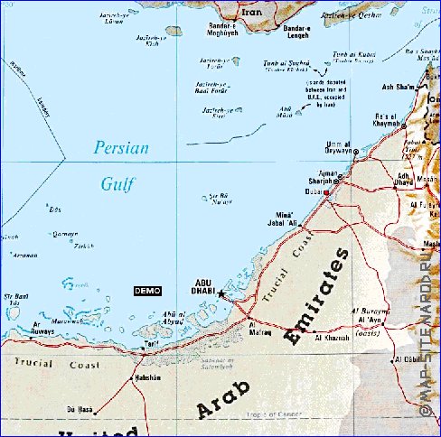 mapa de Emiratos Arabes Unidos em ingles