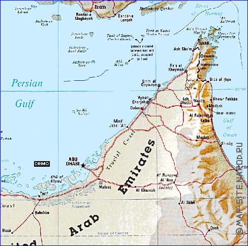 mapa de Emiratos Arabes Unidos em ingles