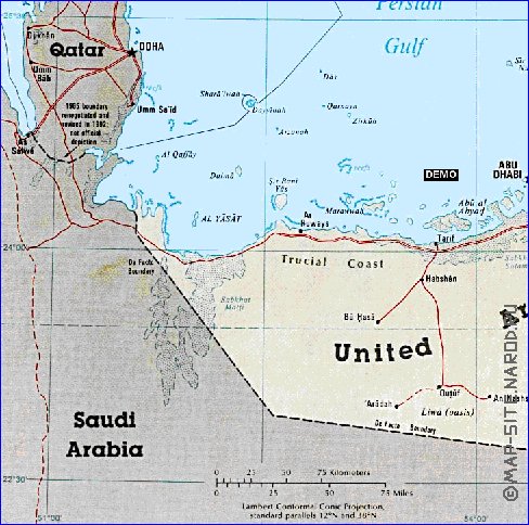 mapa de Emiratos Arabes Unidos em ingles