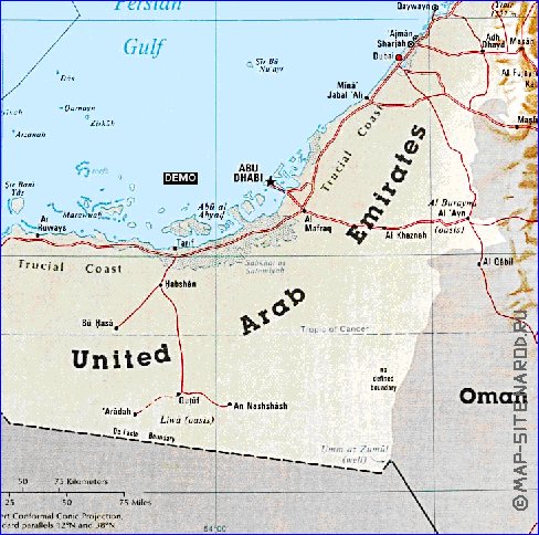 mapa de Emiratos Arabes Unidos em ingles