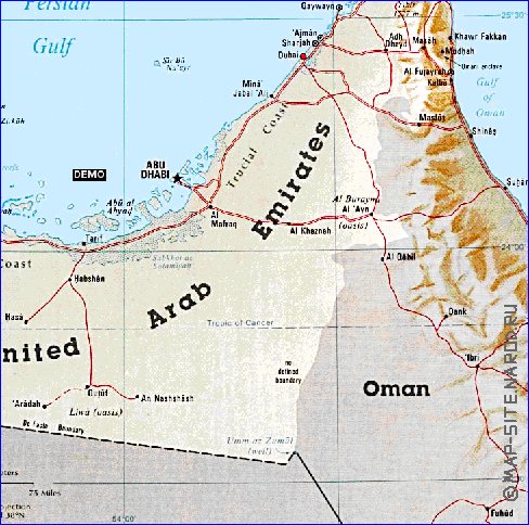 carte de Emirats arabes unis en anglais