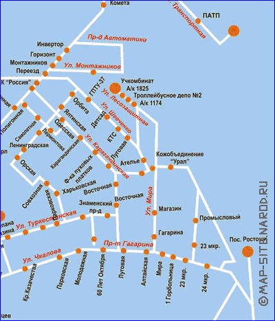 Transporte mapa de Orenburg