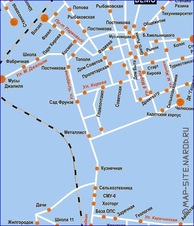 Transporte mapa de Orenburg