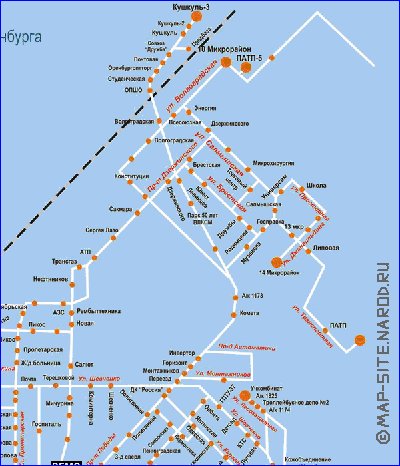 Transporte mapa de Orenburg